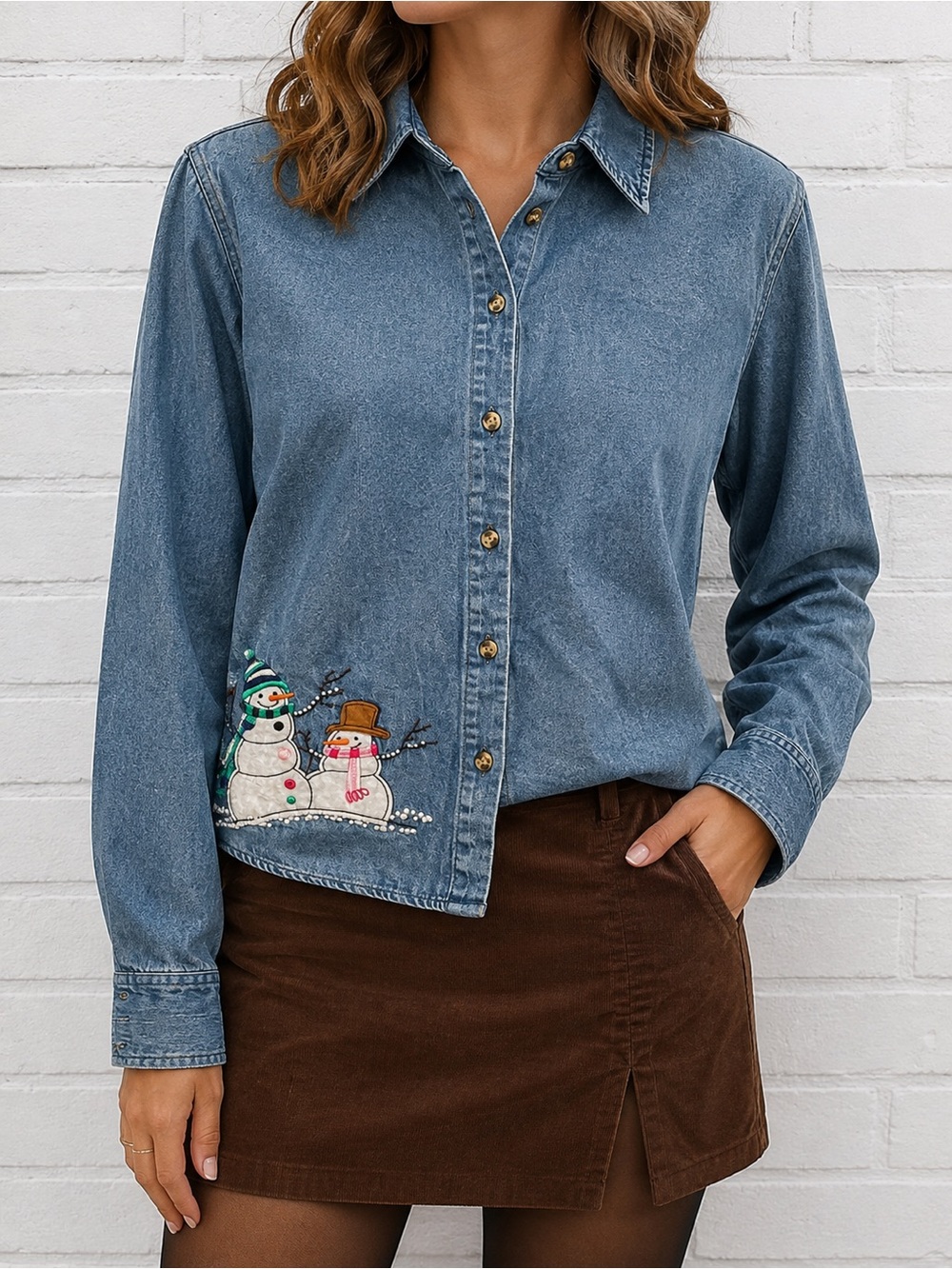 Vintage Holiday Edition Denim Snowman Shirt Small Cotton NWT Christmas Kmart